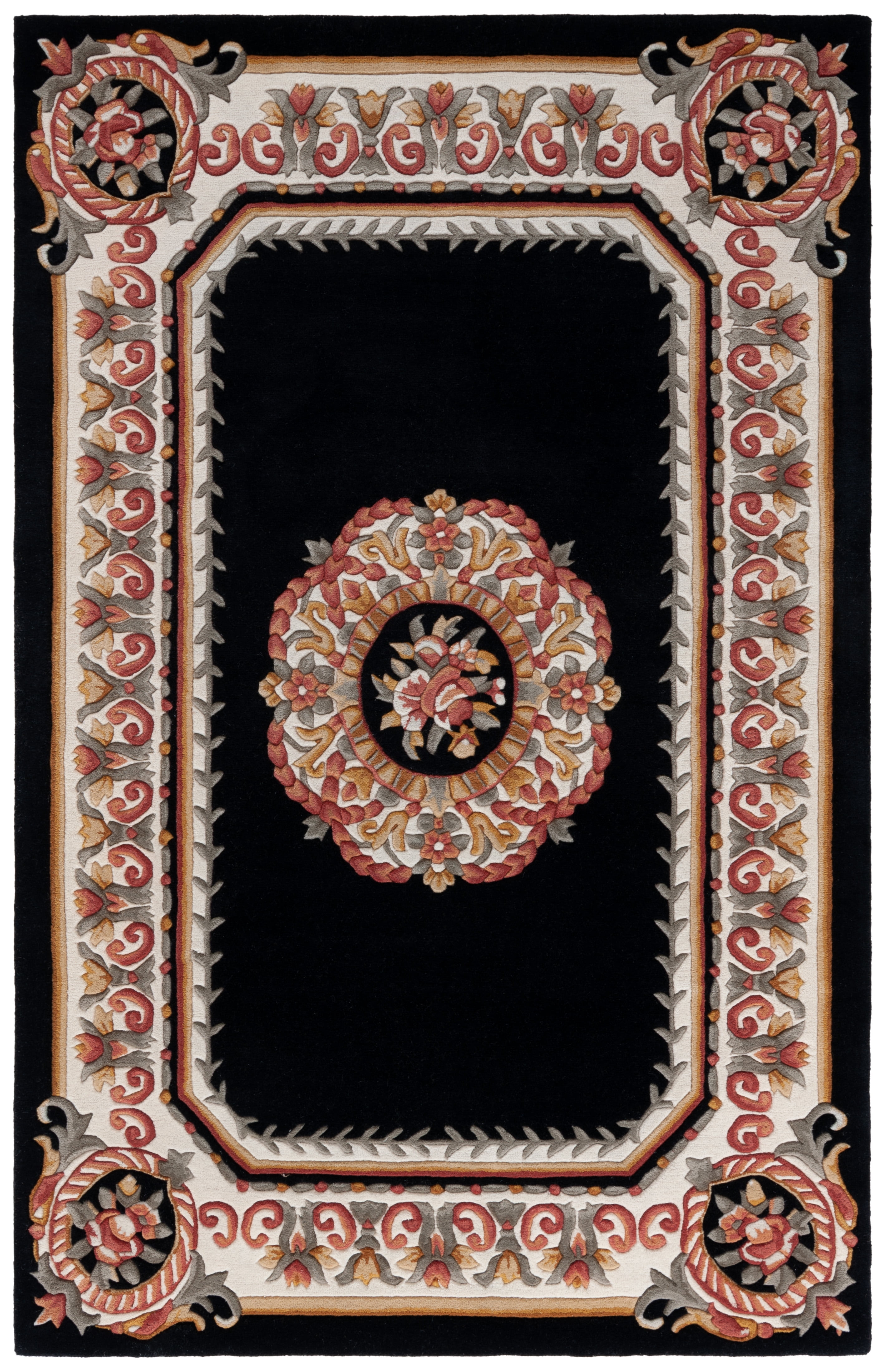 SAFAVIEH Naples Charlotte Bordered Area Rug, Black/Ivory, 4' x 6'