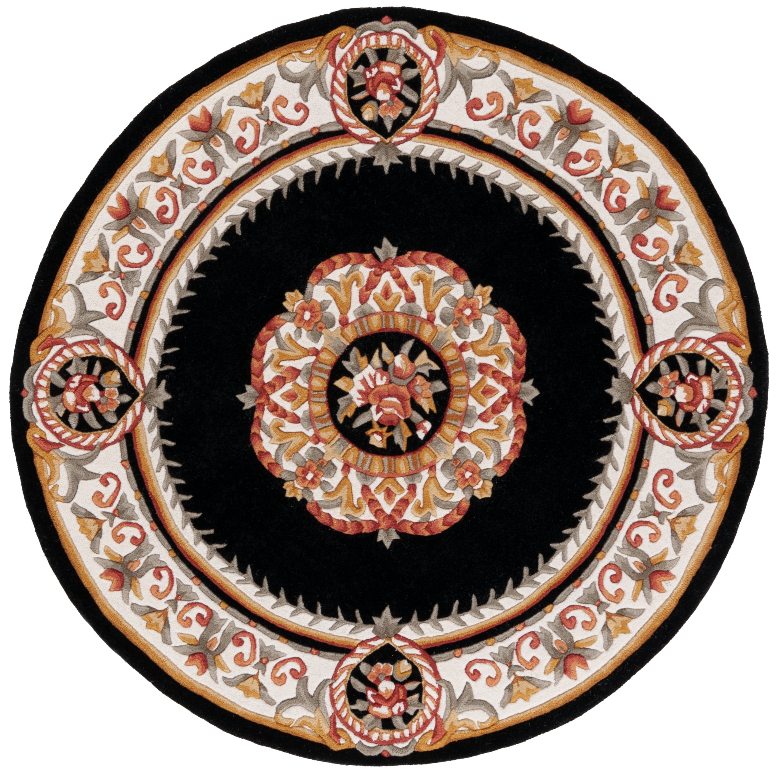 SAFAVIEH Naples Charlotte Bordered Area Rug, Black/Ivory, 6' x 6' Round