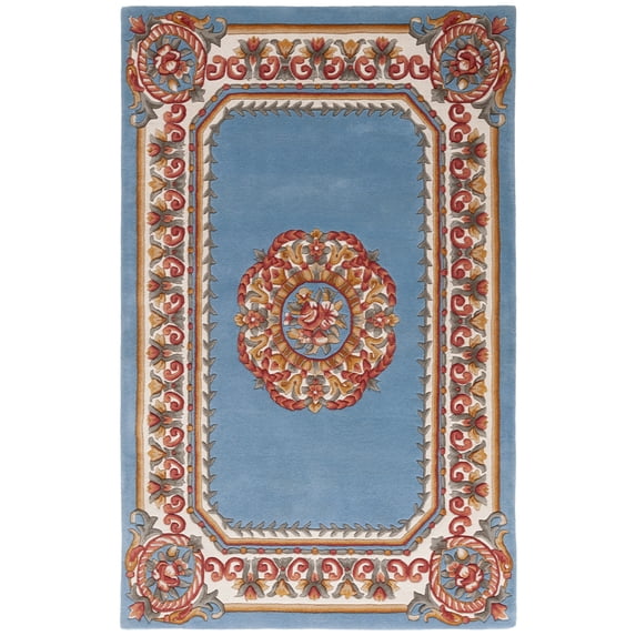 SAFAVIEH Naples Charlotte Bordered Area Rug, Light Blue/Ivory, 5' x 8'