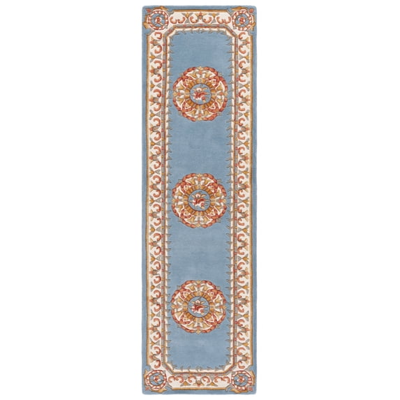 SAFAVIEH Naples Charlotte Bordered Runner Rug, Light Blue/Ivory, 2'3" x 8'