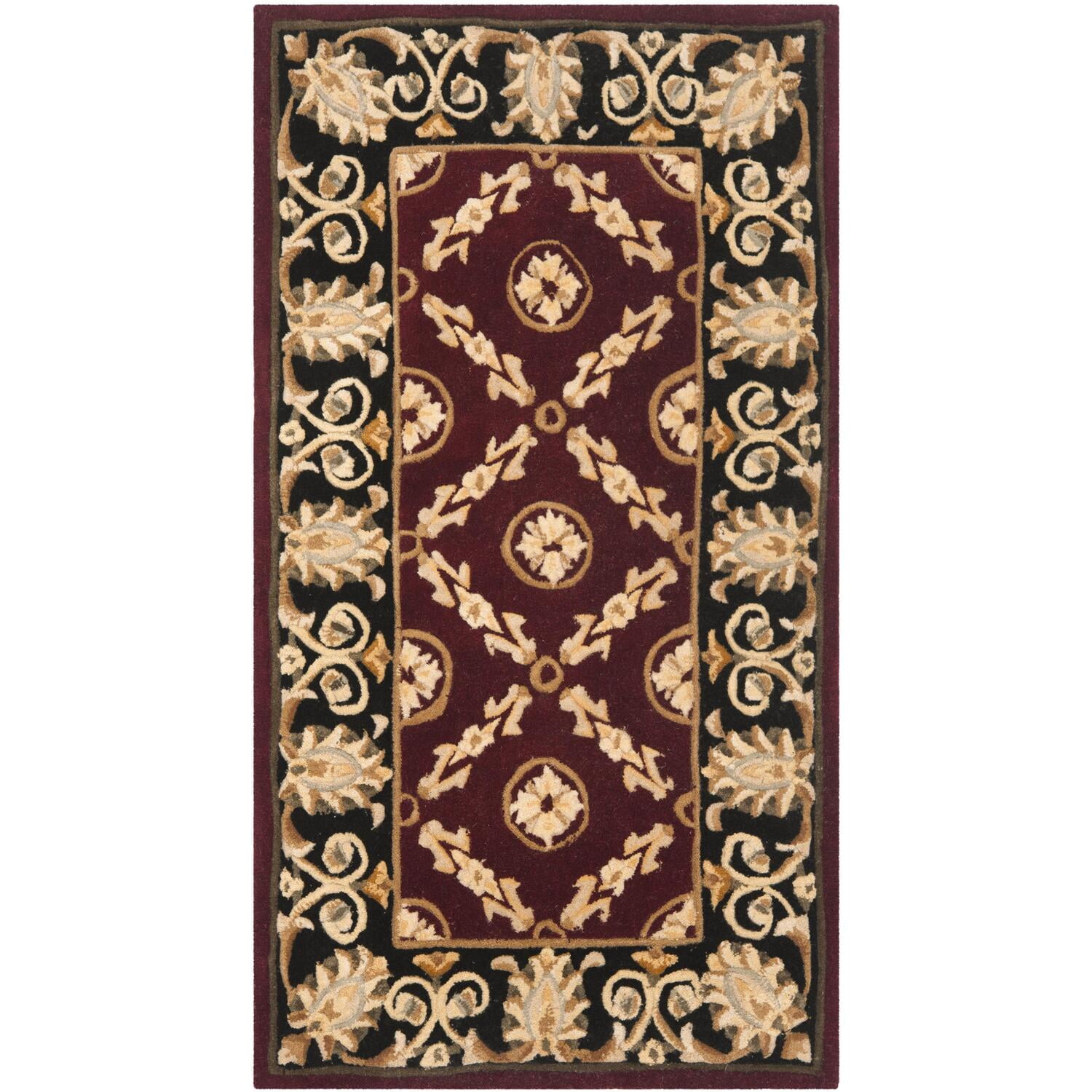 Hand-Tufted Burgundy and Black Wool Area Rug, 2'6" x 4'6"