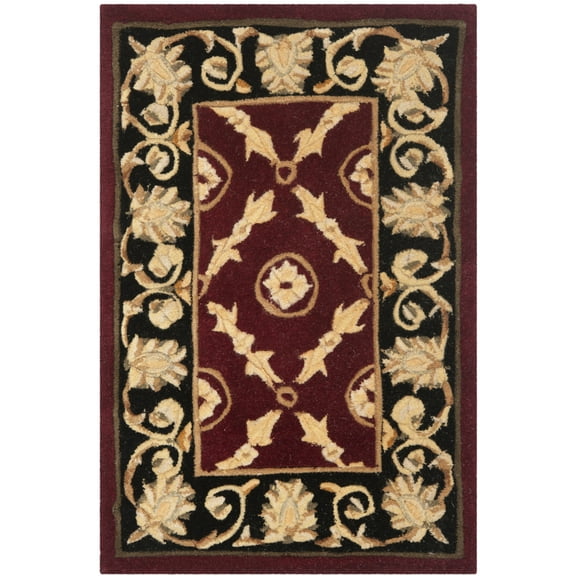 SAFAVIEH Naples Clinton Floral Bordered Wool Area Rug, Burgundy/Black, 2' x 3'