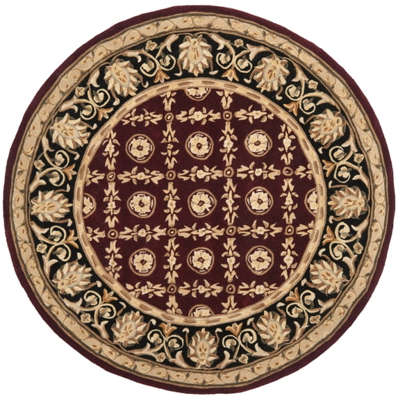 SAFAVIEH Naples Clinton Floral Bordered Wool Area Rug, Burgundy/Black, 6' x 6' Round