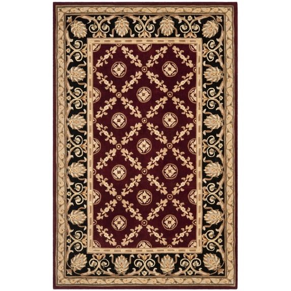 SAFAVIEH Naples Clinton Floral Bordered Wool Area Rug, Burgundy/Black, 6' x 9'