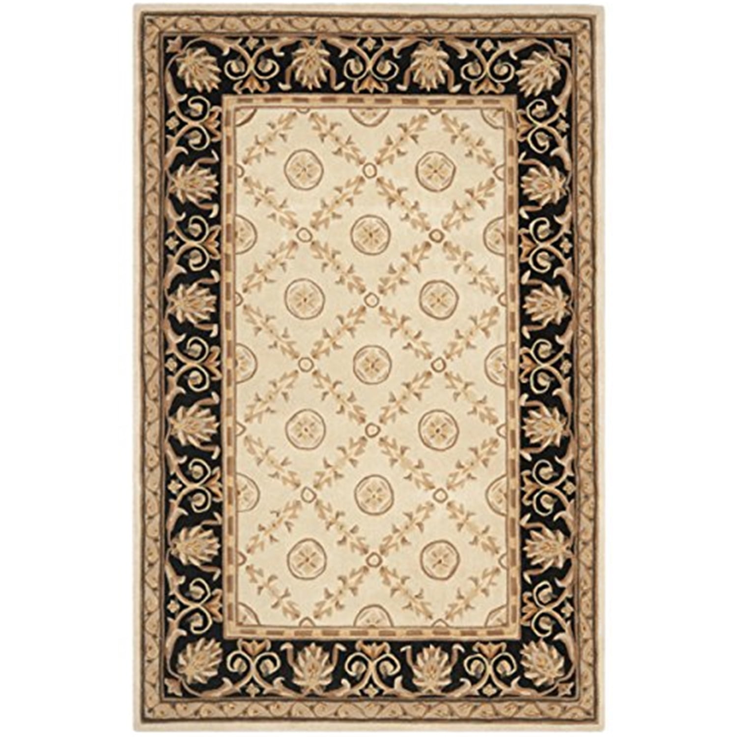 Ivory and Black Tufted Wool 4' x 6' Area Rug