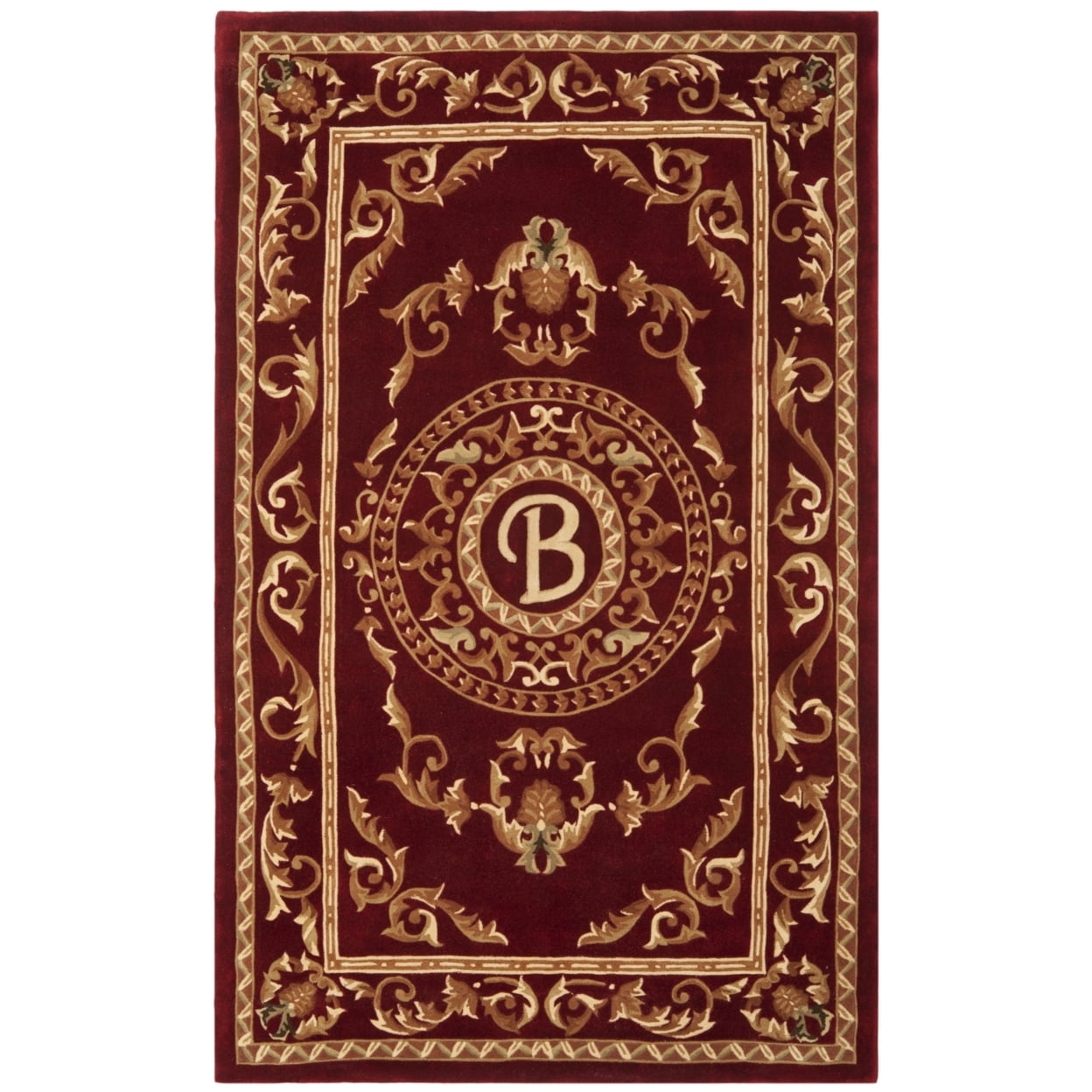 Handmade Burgundy Wool Tufted Monogram B Rug