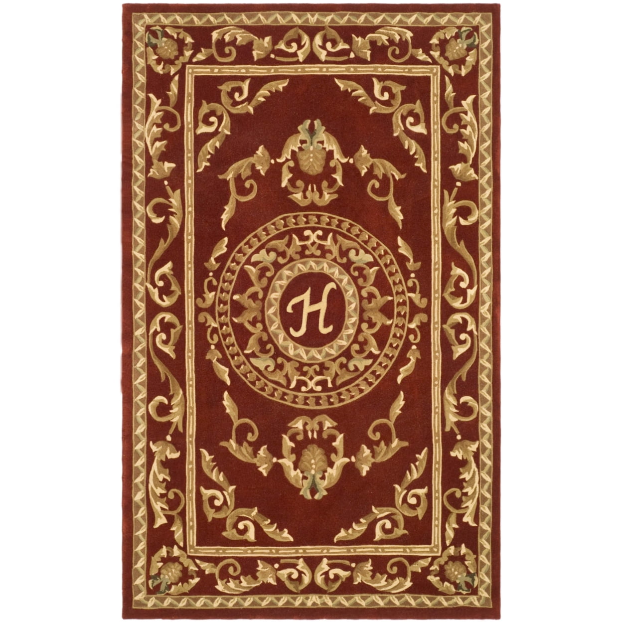 Handmade Burgundy Wool Monogrammed Tufted Area Rug