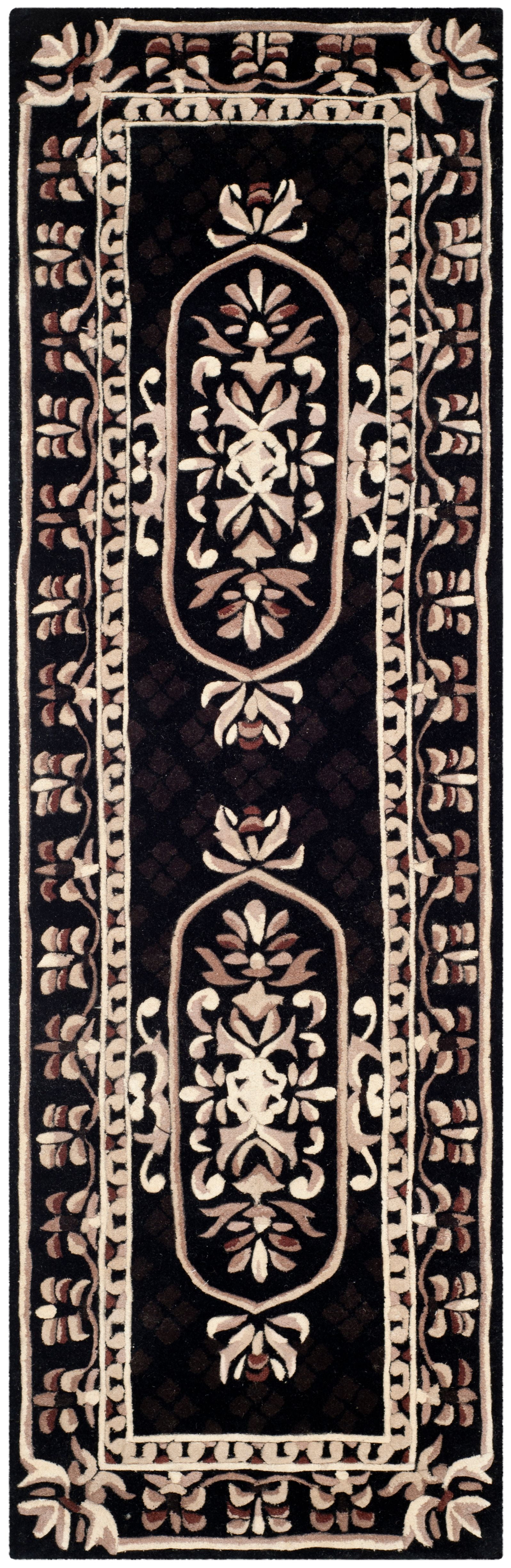 Handmade Black Wool Tufted Runner Rug