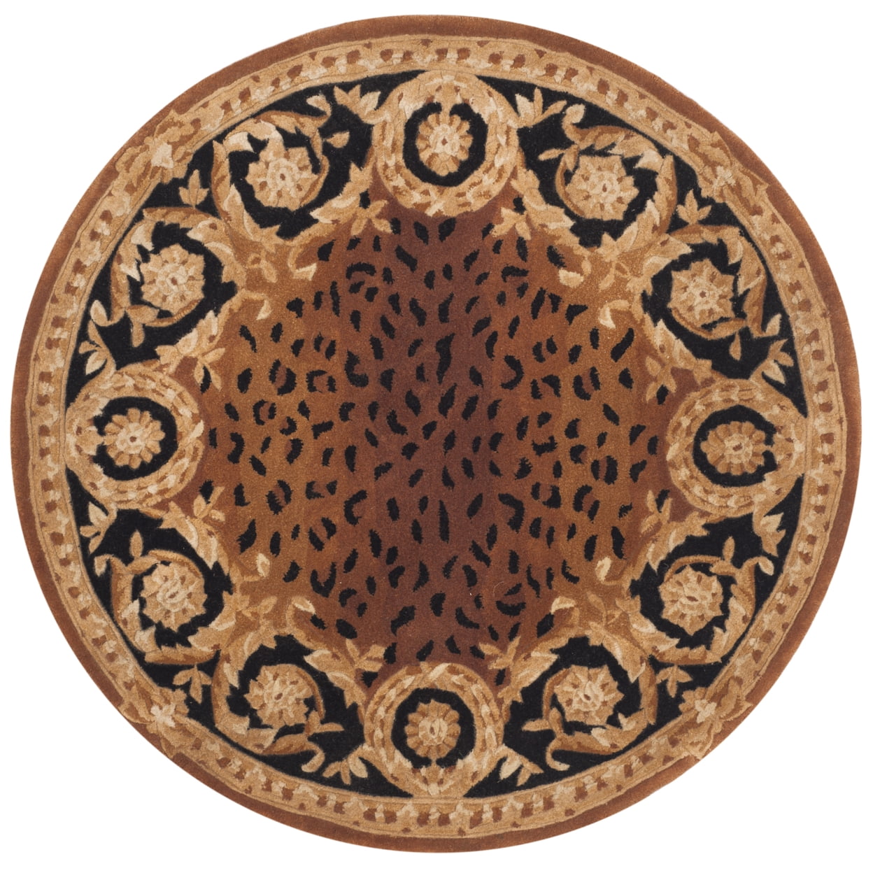 SAFAVIEH Naples Karenza Oriental Wool Area Rug, Black/Gold, 4' x 4' Round