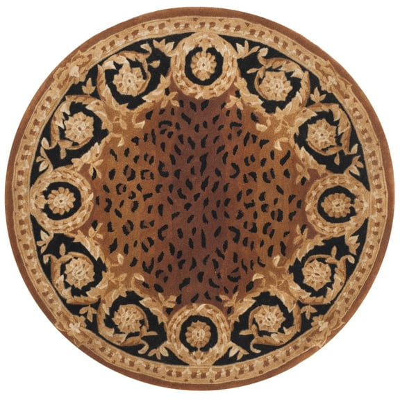 SAFAVIEH Naples Karenza Oriental Wool Area Rug, Black/Gold, 4' x 4' Round