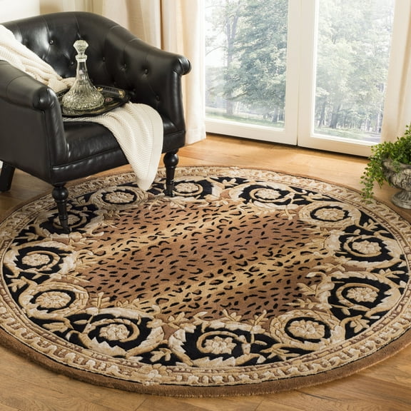 SAFAVIEH Naples Karenza Oriental Wool Area Rug, Black/Gold, 6' x 6' Round