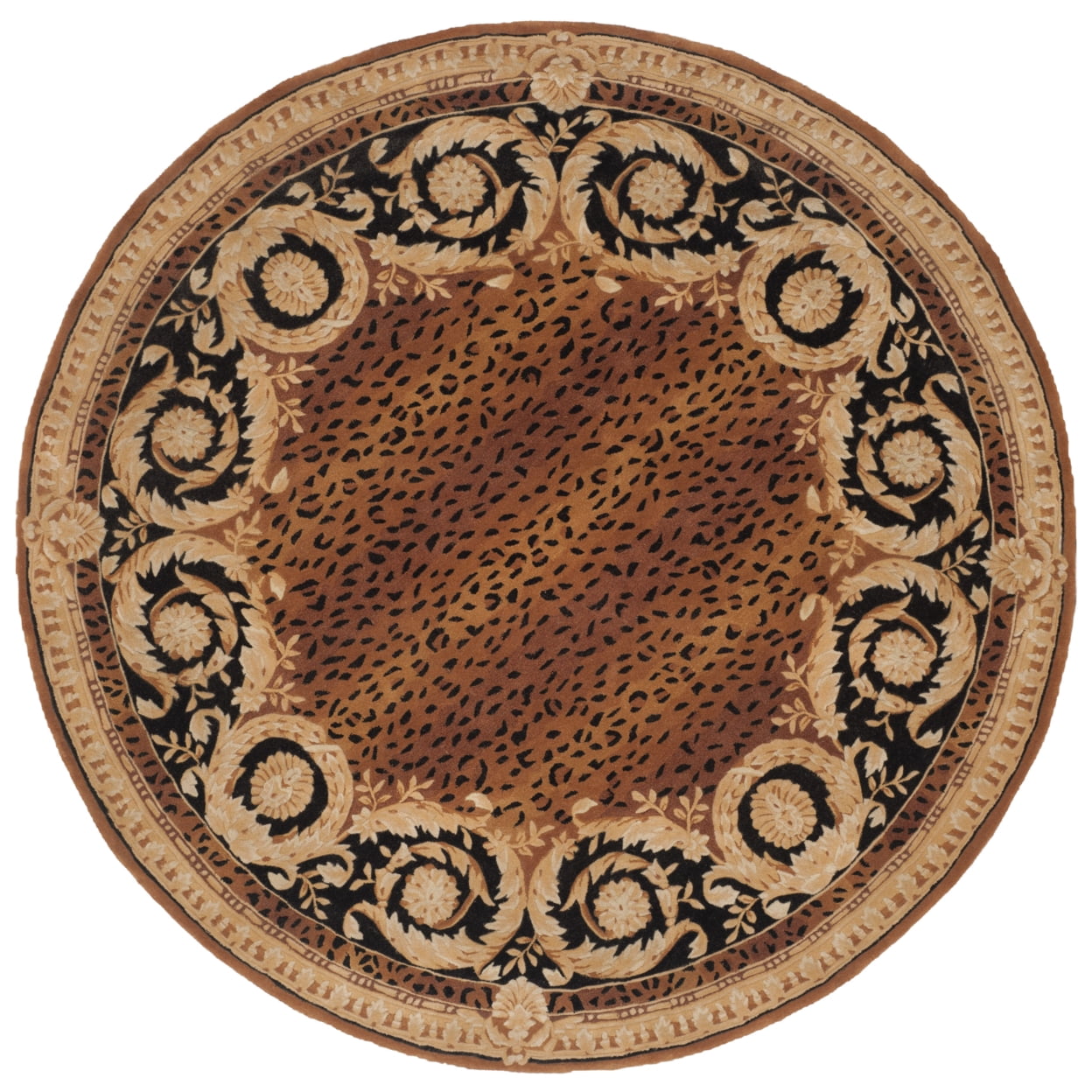 Naples 8' Round Black and Gold Hand-Tufted Wool Area Rug