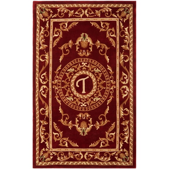 SAFAVIEH Naples Katharine Floral Bordered Wool Area Rug, Burgundy, 3' x 5'