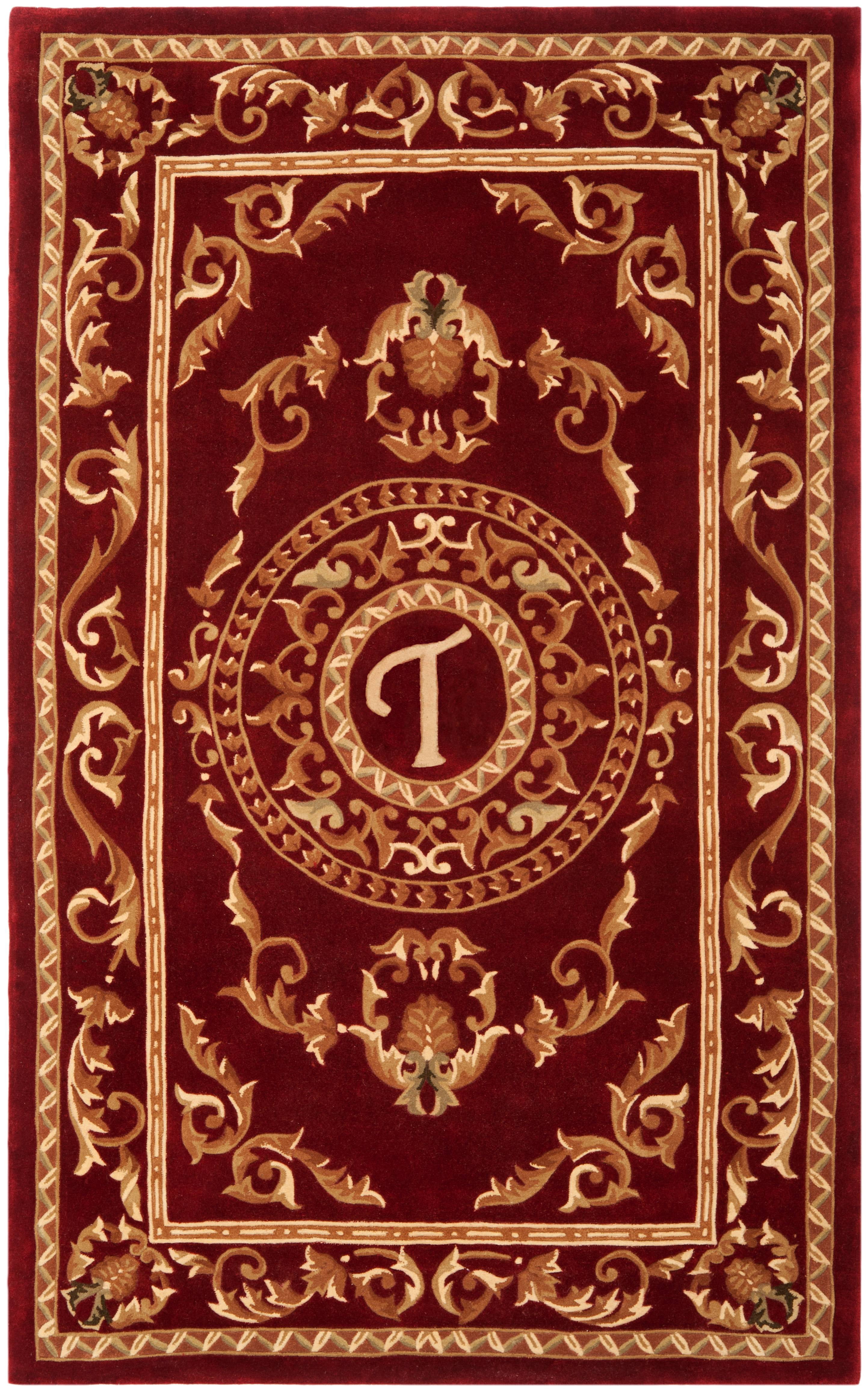 SAFAVIEH Naples Katharine Floral Bordered Wool Area Rug, Burgundy, 5' x 8'