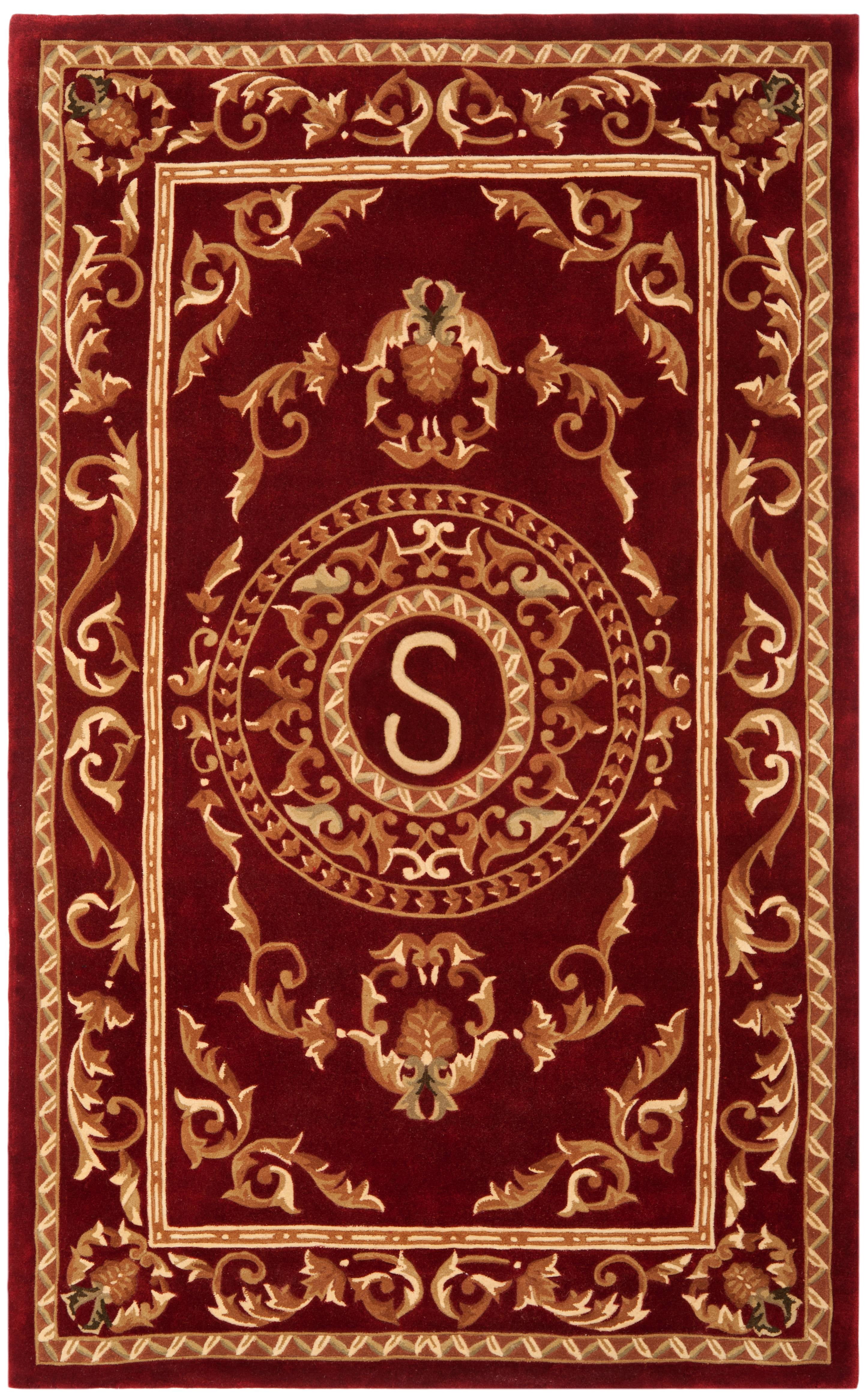 SAFAVIEH Naples Katharine Floral Bordered Wool Area Rug, Burgundy, 5' x 8'