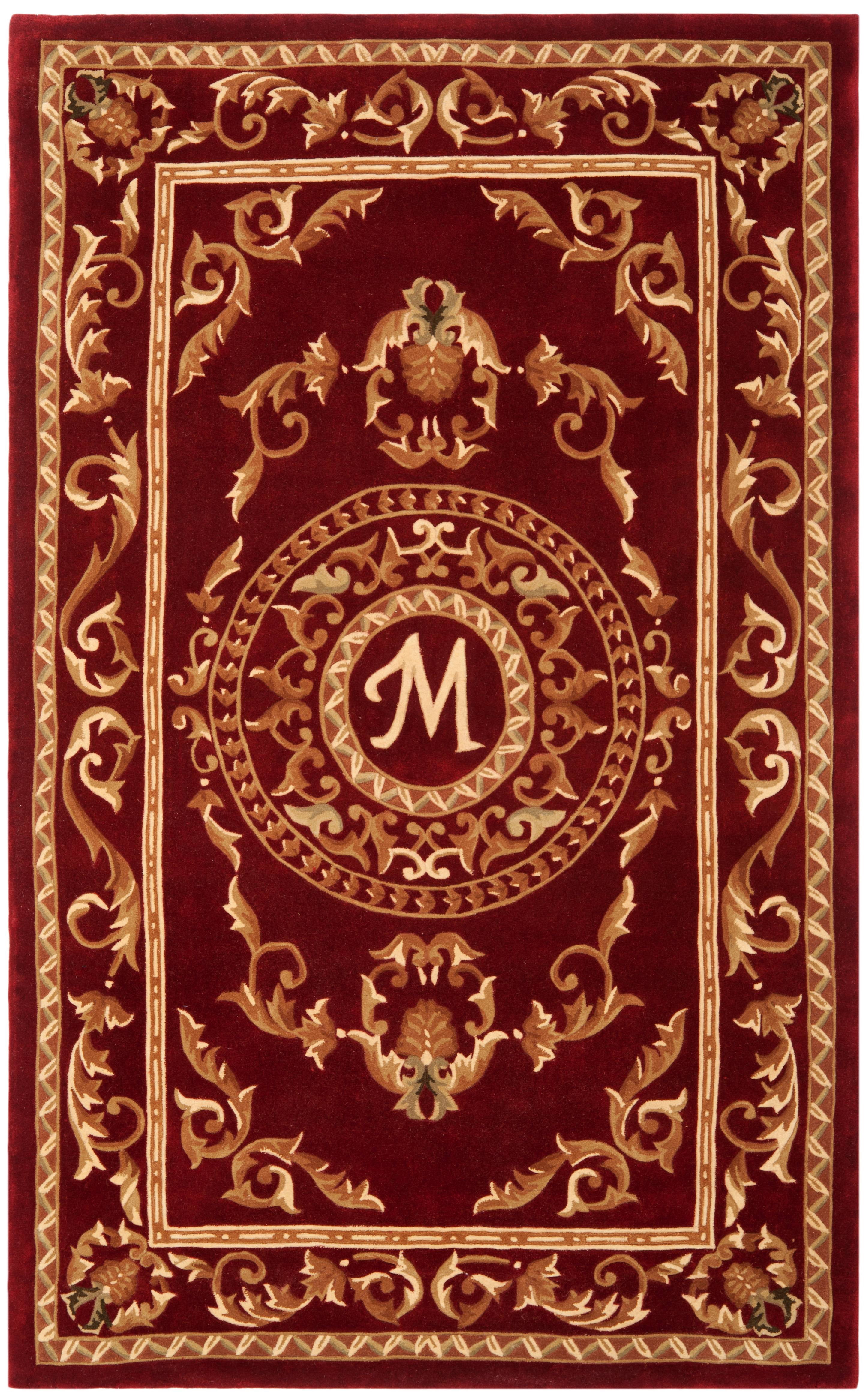 SAFAVIEH Naples Katharine Floral Bordered Wool Area Rug, Burgundy, 5' x 8'