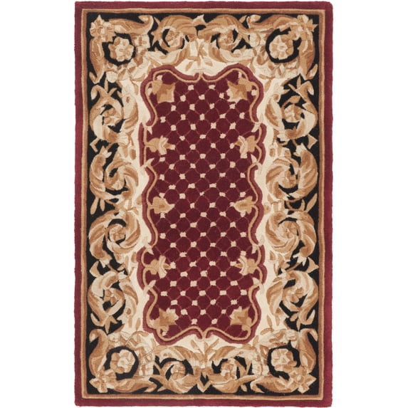 SAFAVIEH Naples Ophelia Floral Bordered Wool Area Rug, Burgundy/Black, 2' x 3'