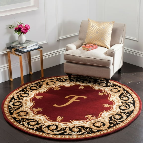 SAFAVIEH Naples Victoria Floral Wool Area Rug, Maroon/Beige, 6' x 6' Round