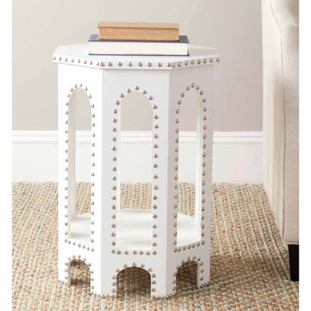 SAFAVIEH Nara Bicast Leather End Table, White Croc