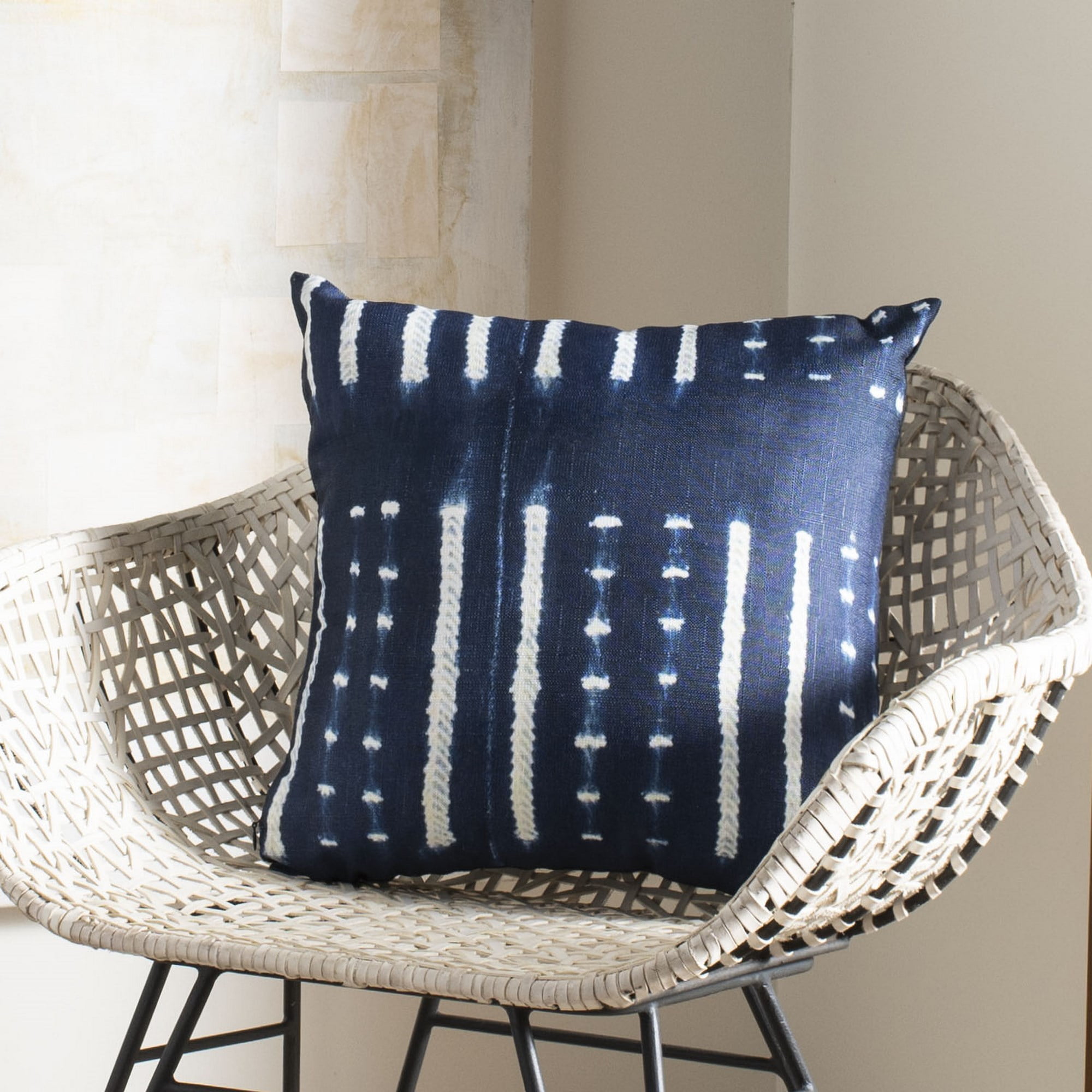 Blue and White Geometric Square Throw Pillow
