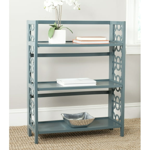 SAFAVIEH Natalie Geometric Rustic 3 Tier Low Bookcase, Slate Steel