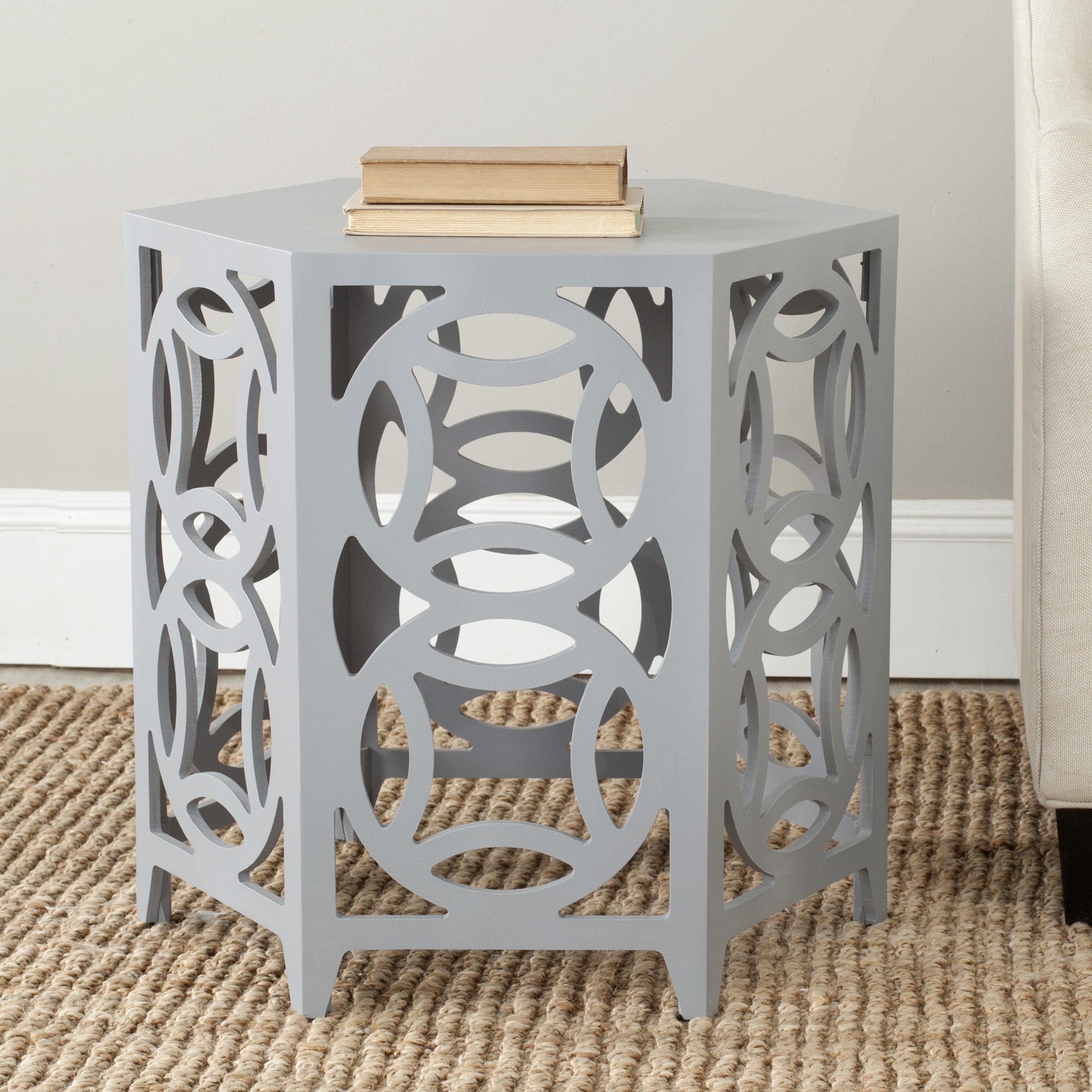SAFAVIEH Natanya Geometric Hexagon Side Table, Pearl Blue Grey