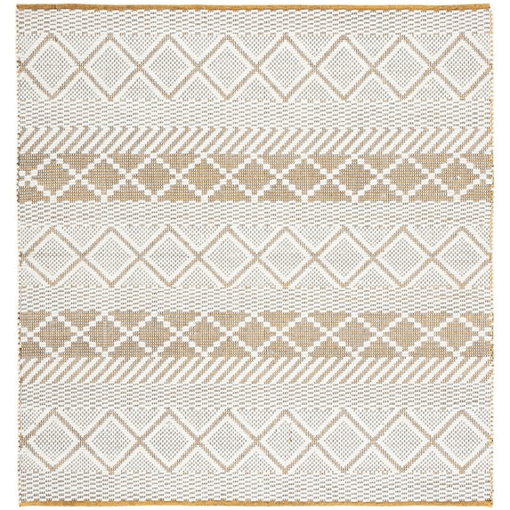 SAFAVIEH Natura Aaron Geometric Wool Area Rug, Ivory/Yellow, 6' x 6' Square