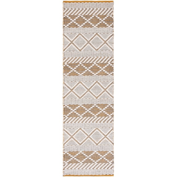 SAFAVIEH Natura Aaron Geometric Wool Runner Rug, Ivory/Yellow, 2'3" x 8'