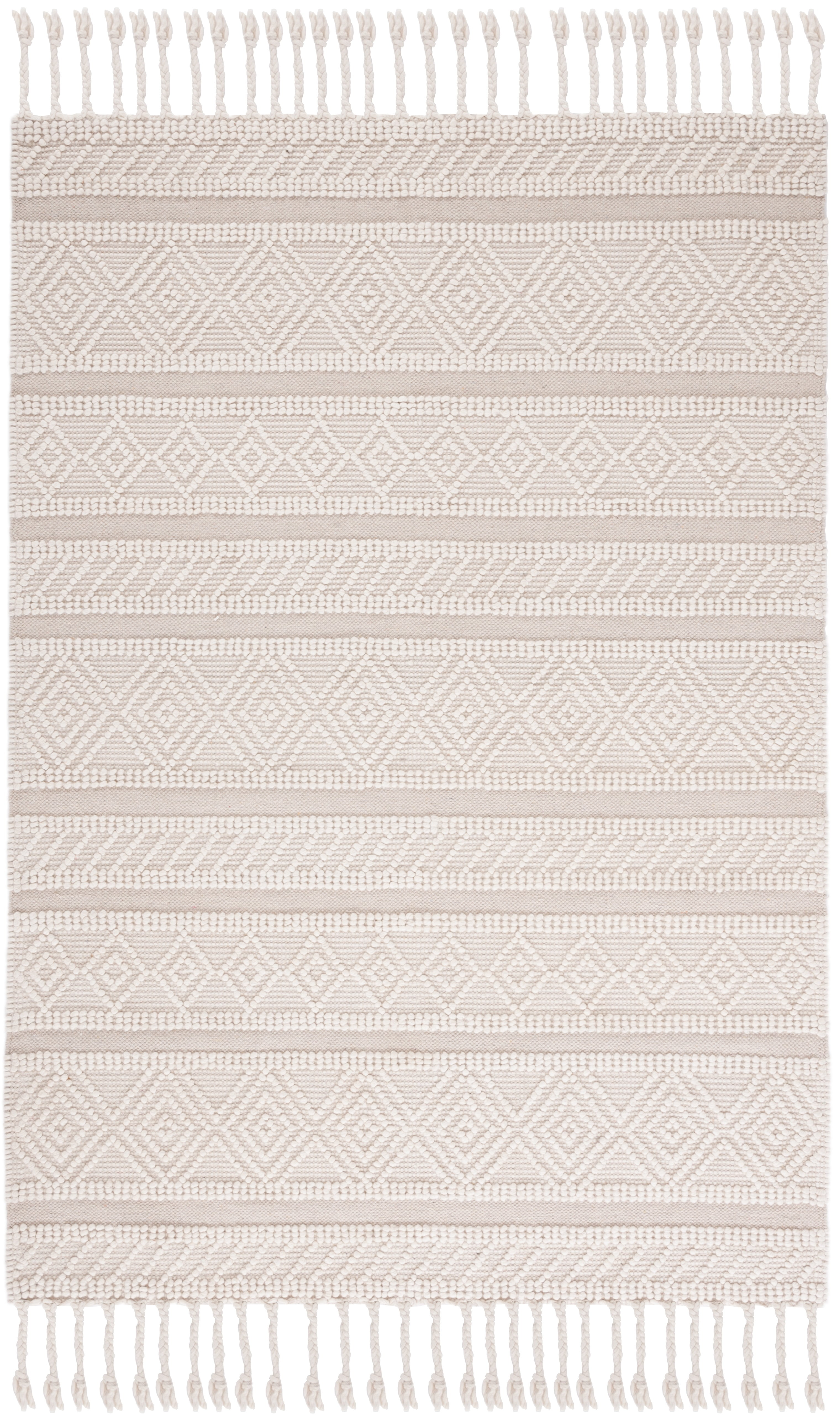 Ivory Hand-Tufted Wool 4' x 6' Braided Rectangular Rug