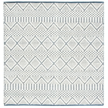 SAFAVIEH Natura Andy Geometric Wool Area Rug, Ivory/Blue, 6' x 6' Square