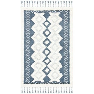 SAFAVIEH Natura Ashlea Geometric Wool Area Rug, Ivory/Blue, 8' x 10'