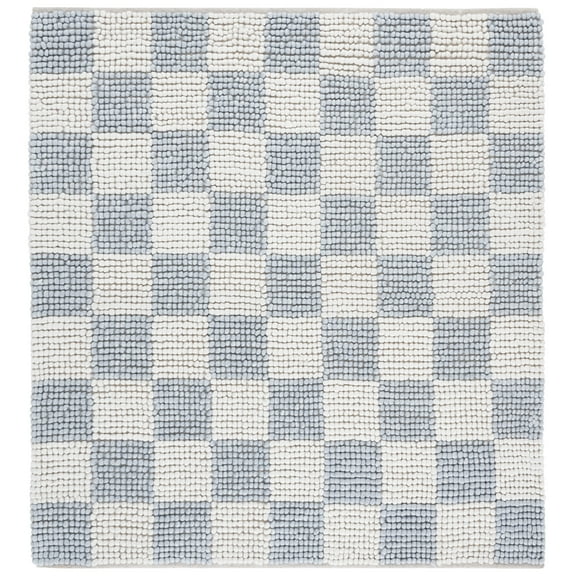 SAFAVIEH Natura Blazhe Checkered Area Rug, Light Blue/Ivory, 6' x 6' Square