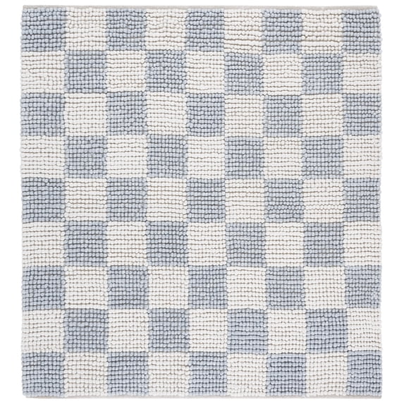 SAFAVIEH Natura Blazhe Checkered Area Rug, Light Blue/Ivory, 6' x 6' Square