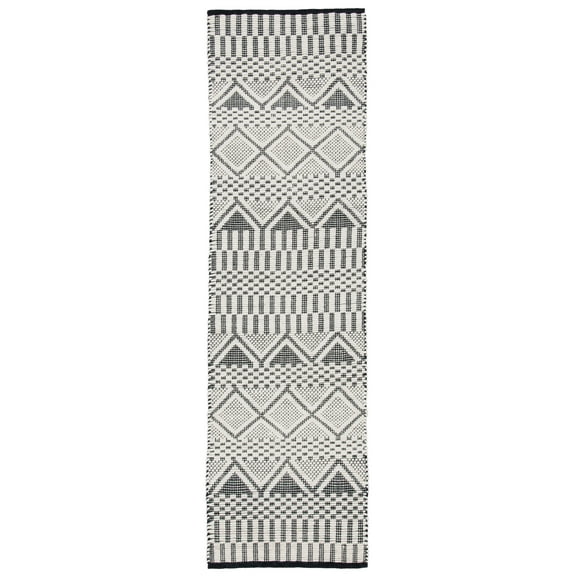 SAFAVIEH Natura Bora Geometric Wool Runner Rug, Ivory/Black, 2'3" x 8'
