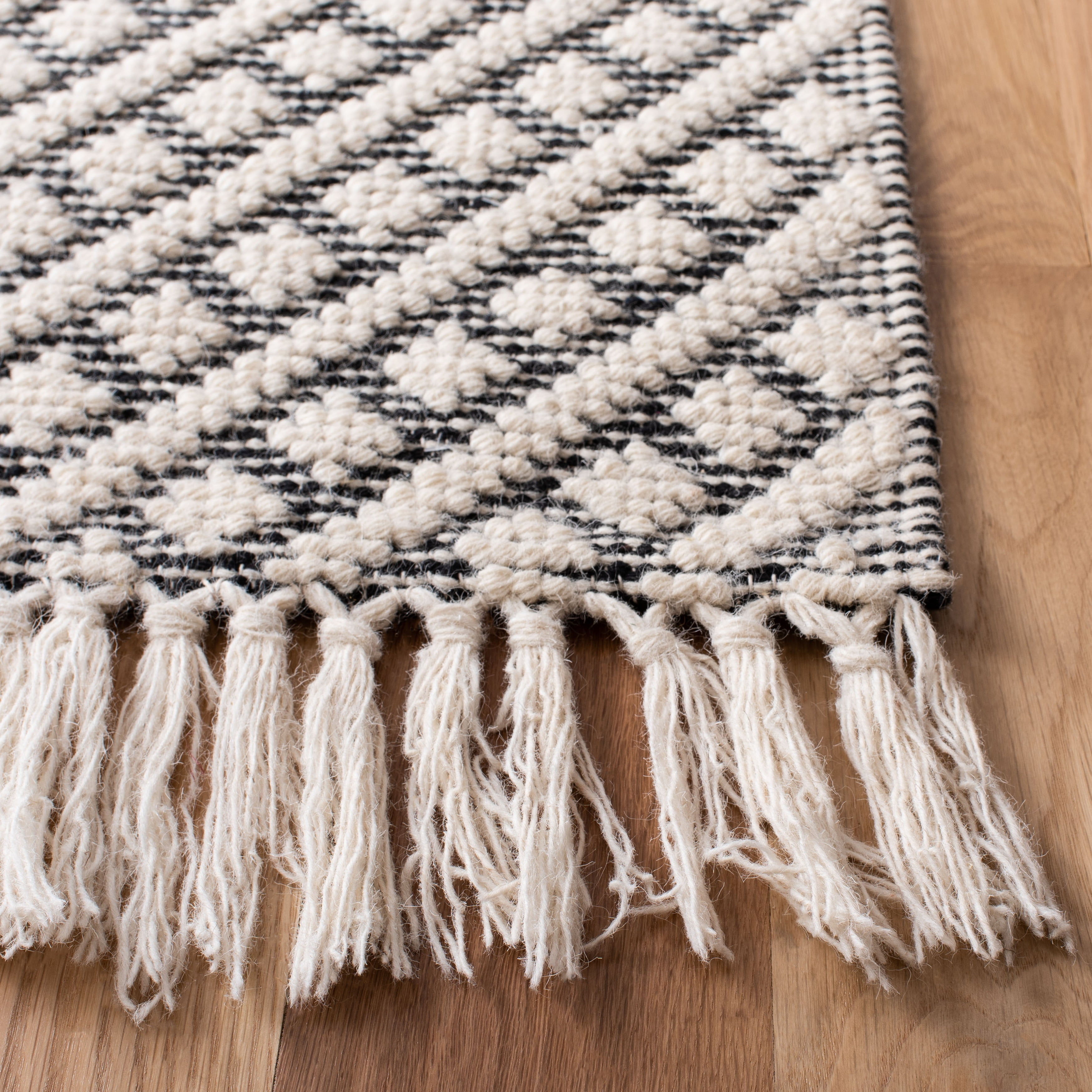 Ivory and Black Hand-Tufted Wool Square Rug, 6' x 6'