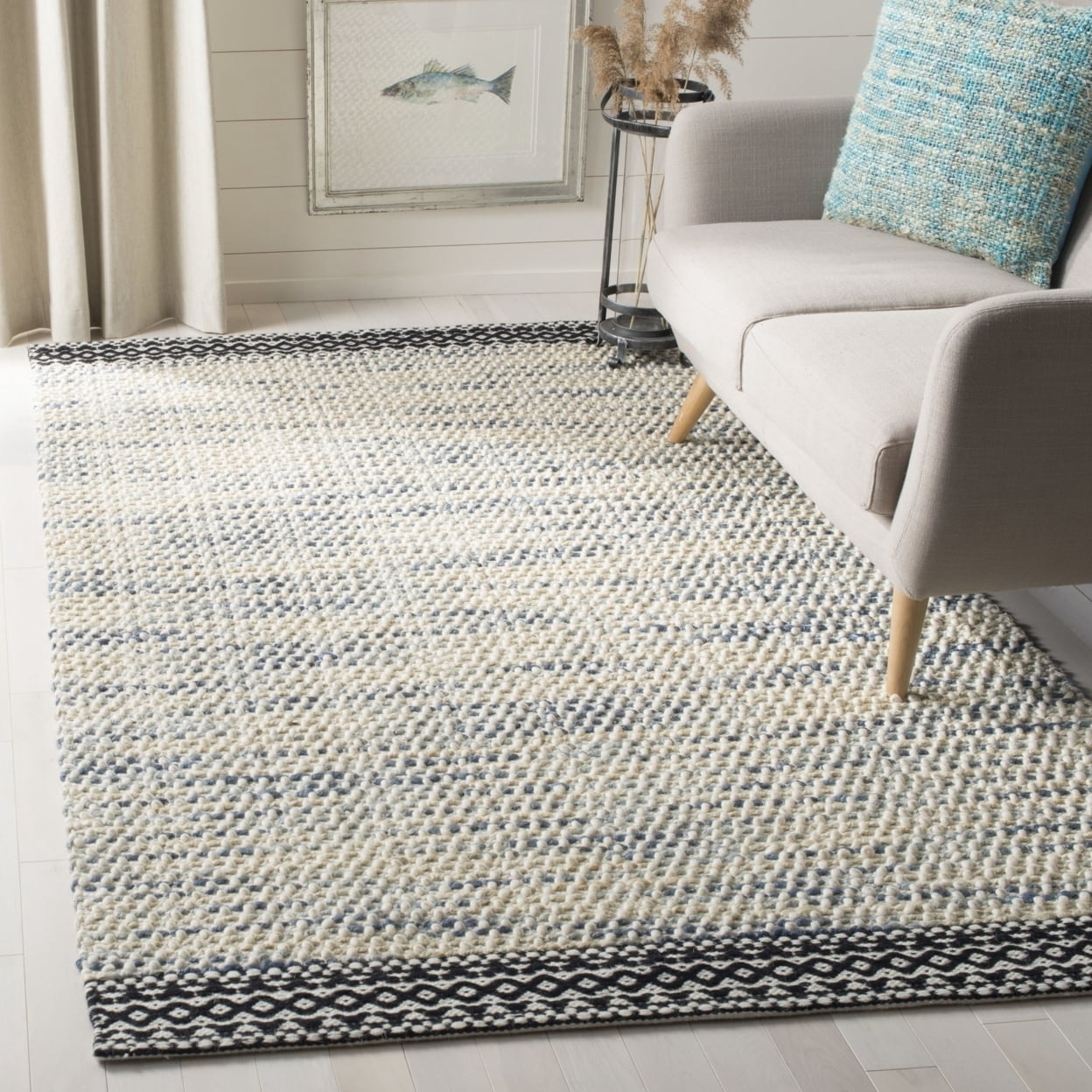 SAFAVIEH Natura Briar Braided Striped Area Rug, Black/Ivory, 6' x 9'