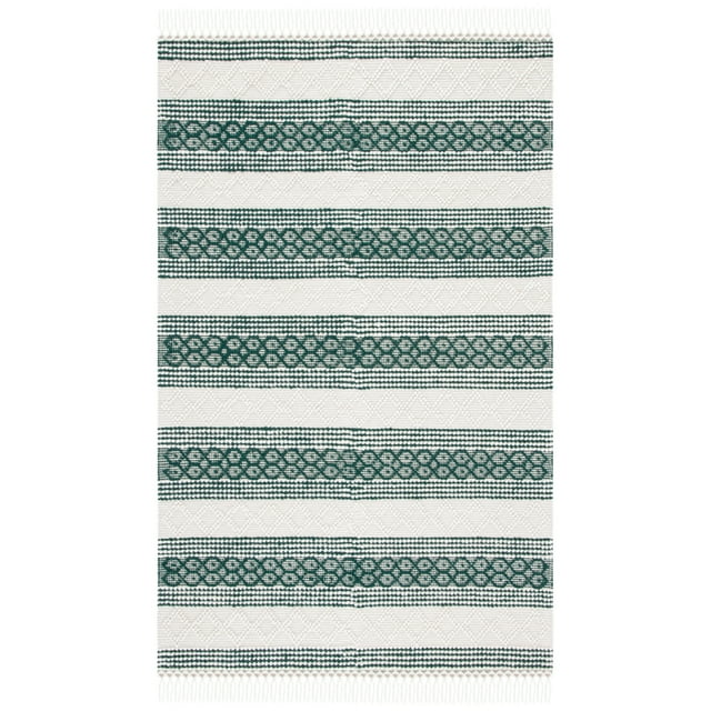 SAFAVIEH Natura Candelario Striped Wool Area Rug, Ivory/Green, 3' x 5'