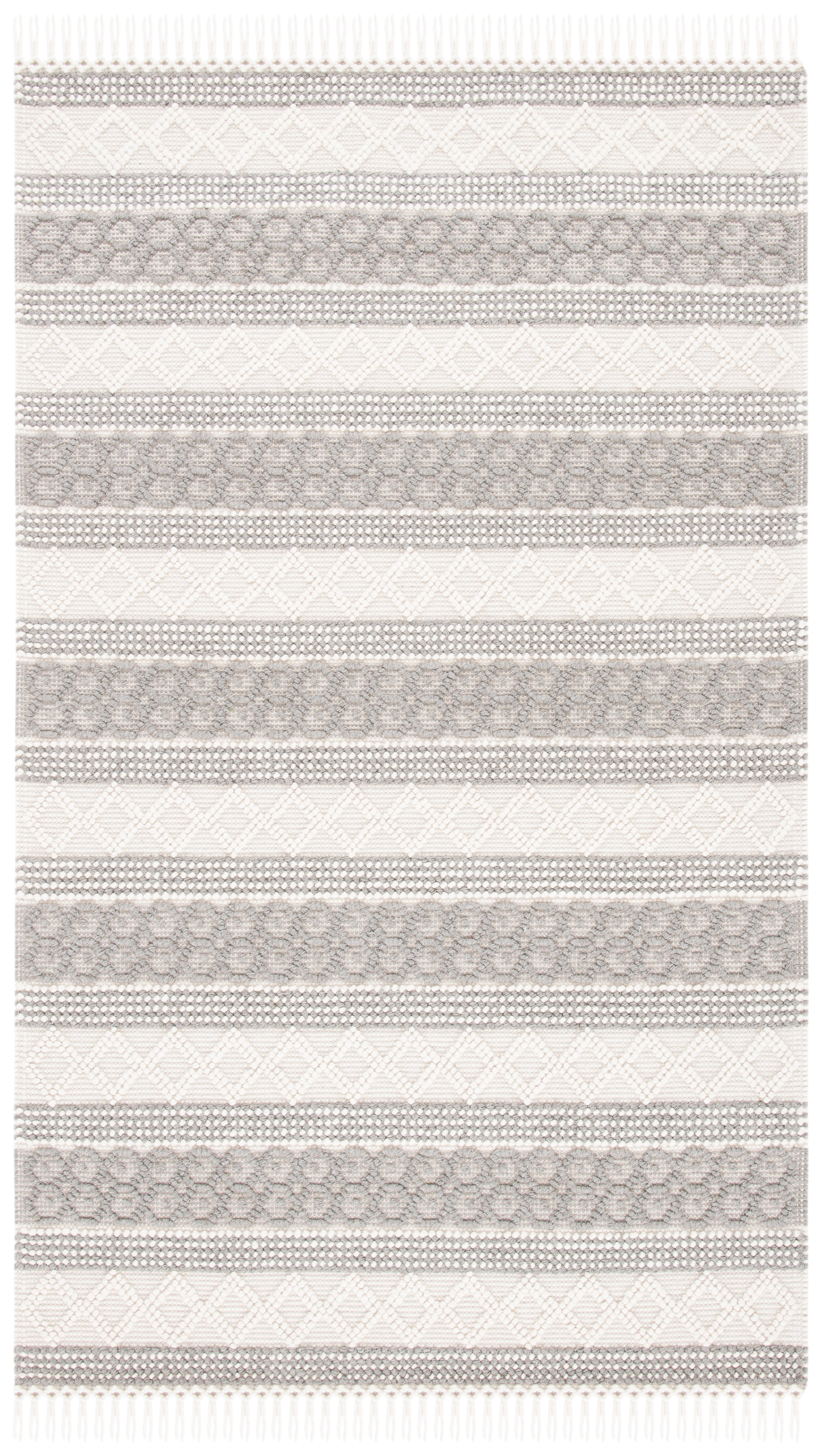 Ivory and Grey Hand-Tufted Wool Rectangular Area Rug, 5' x 8'