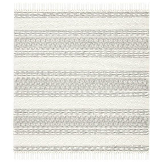 SAFAVIEH Natura Candelario Striped Wool Area Rug, Ivory/Grey, 6' x 6' Square