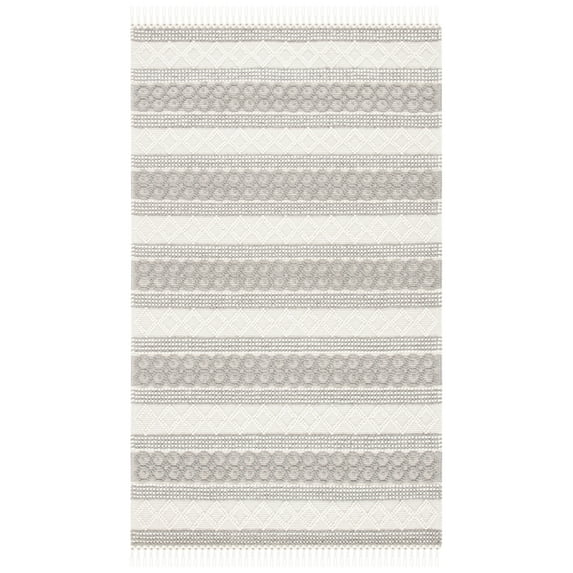 SAFAVIEH Natura Candelario Striped Wool Area Rug, Ivory/Grey, 6' x 9'