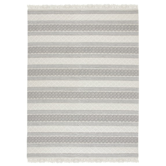 SAFAVIEH Natura Candelario Striped Wool Area Rug, Ivory/Grey, 9' x 12'