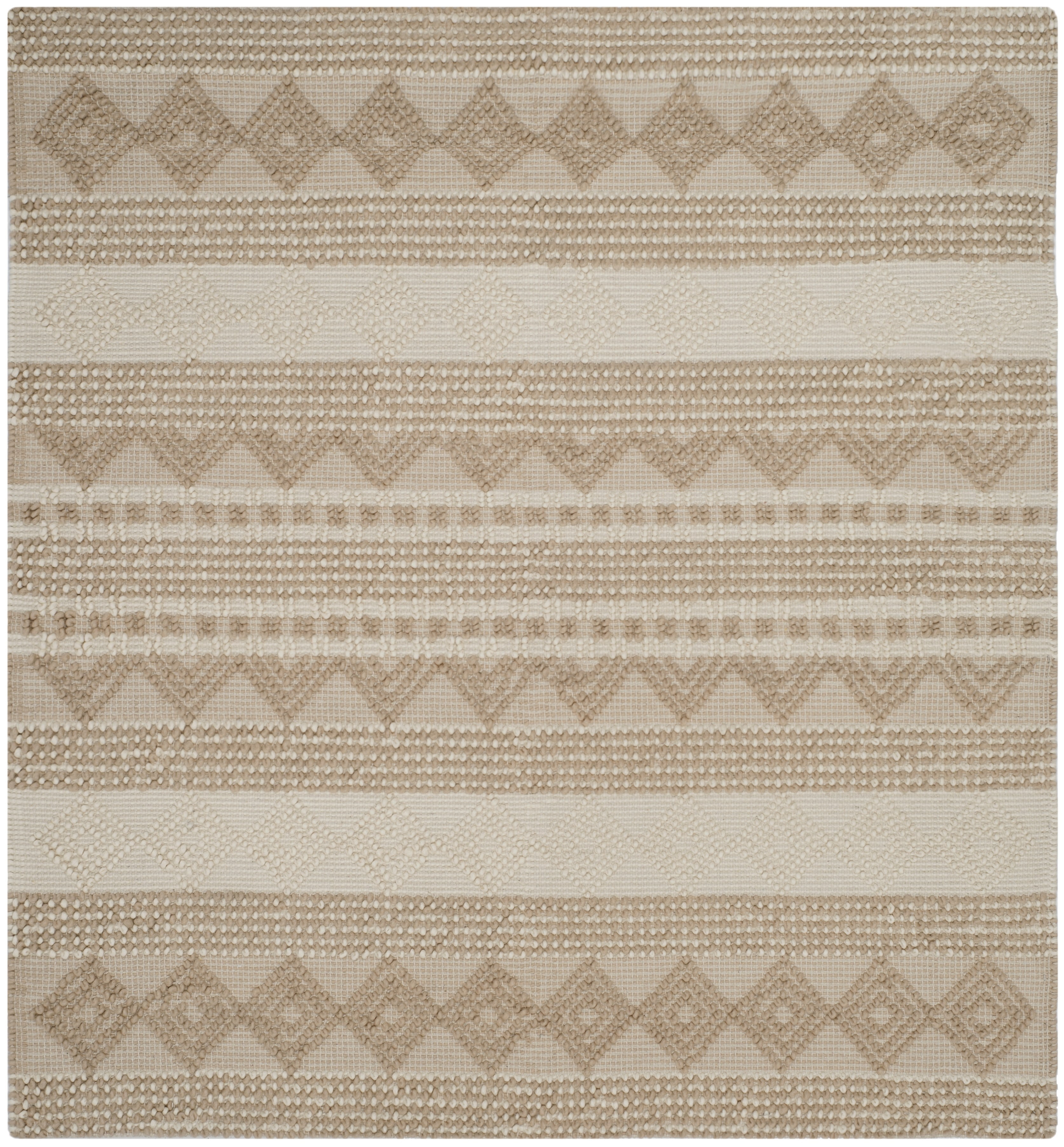 Hand-Tufted Ivory Wool Square Rug with Artisan Textures