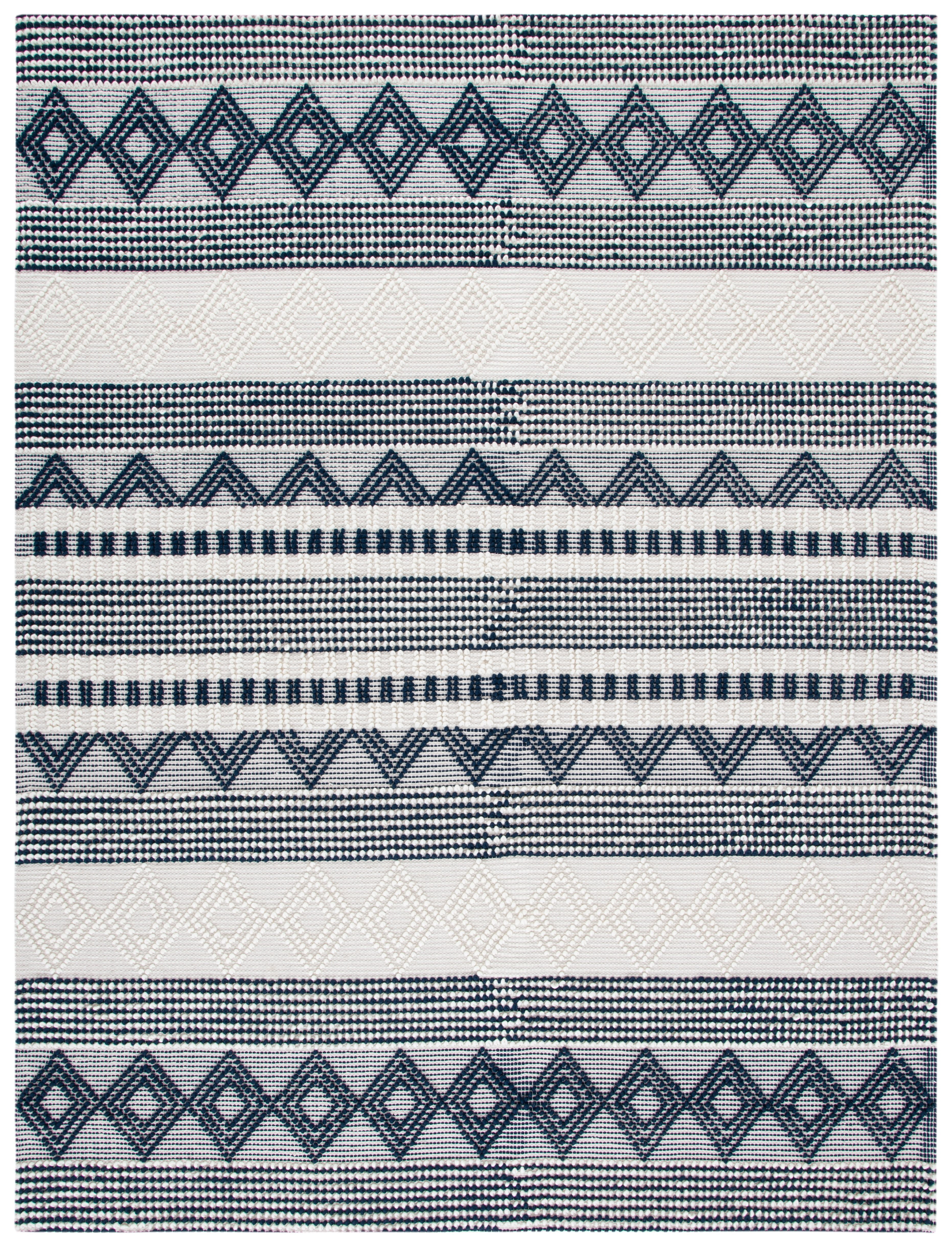 Hand-Tufted Navy and Ivory Wool 10' x 14' Area Rug