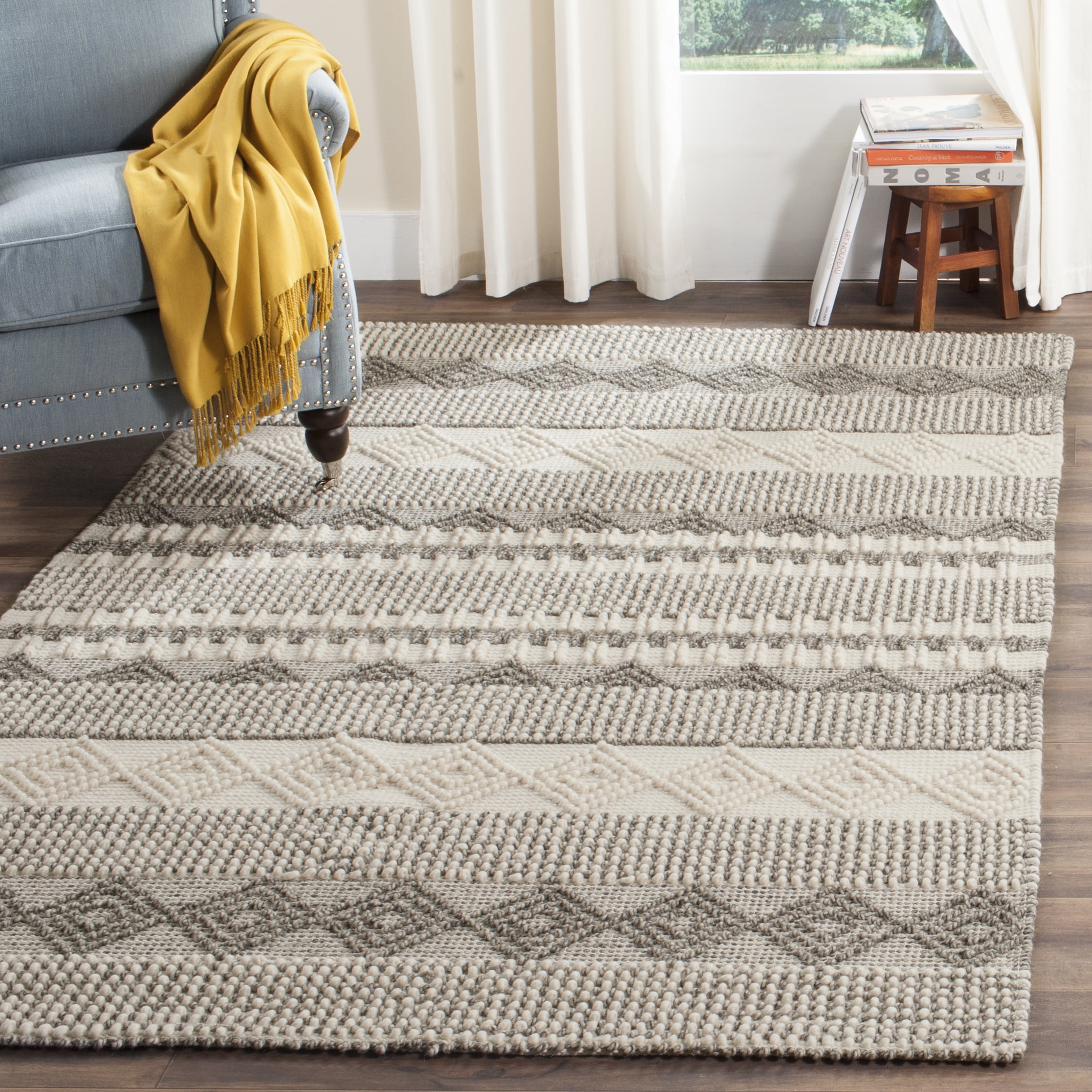 SAFAVIEH Natura Carly Geometric Braided Wool Area Rug, Grey/Ivory, 6' x 9'