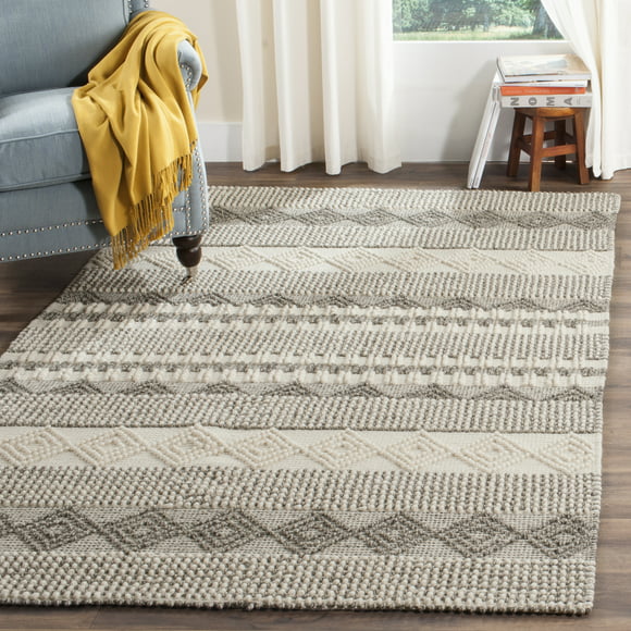 SAFAVIEH Natura Carly Geometric Braided Wool Area Rug, Grey/Ivory, 9' x 12'