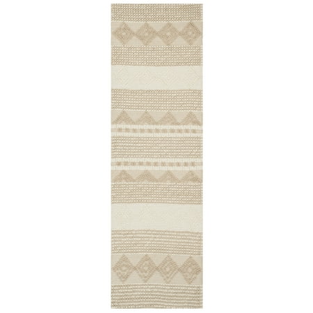 SAFAVIEH Natura Carly Geometric Braided Wool Runner Rug, Beige/Ivory, 2'3" x 14'