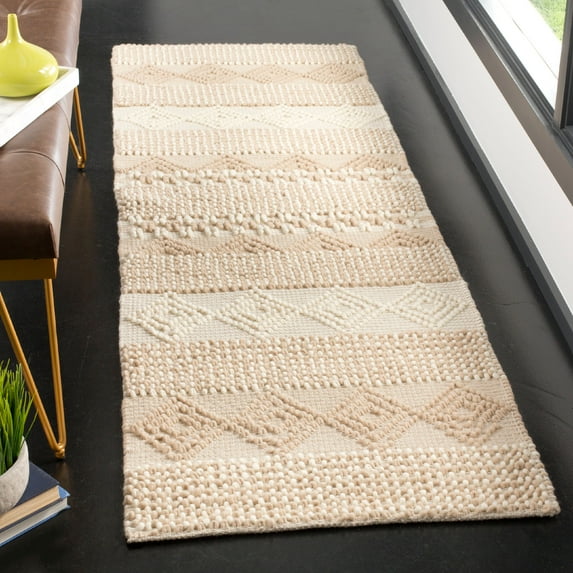 SAFAVIEH Natura Carly Geometric Braided Wool Runner Rug, Beige/Ivory, 2'3" x 16'