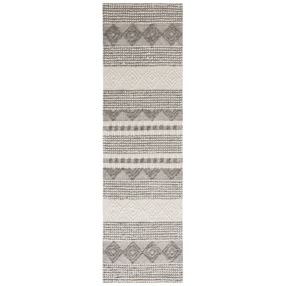SAFAVIEH Natura Carly Geometric Braided Wool Runner Rug, Grey/Ivory, 2'3" x 12'