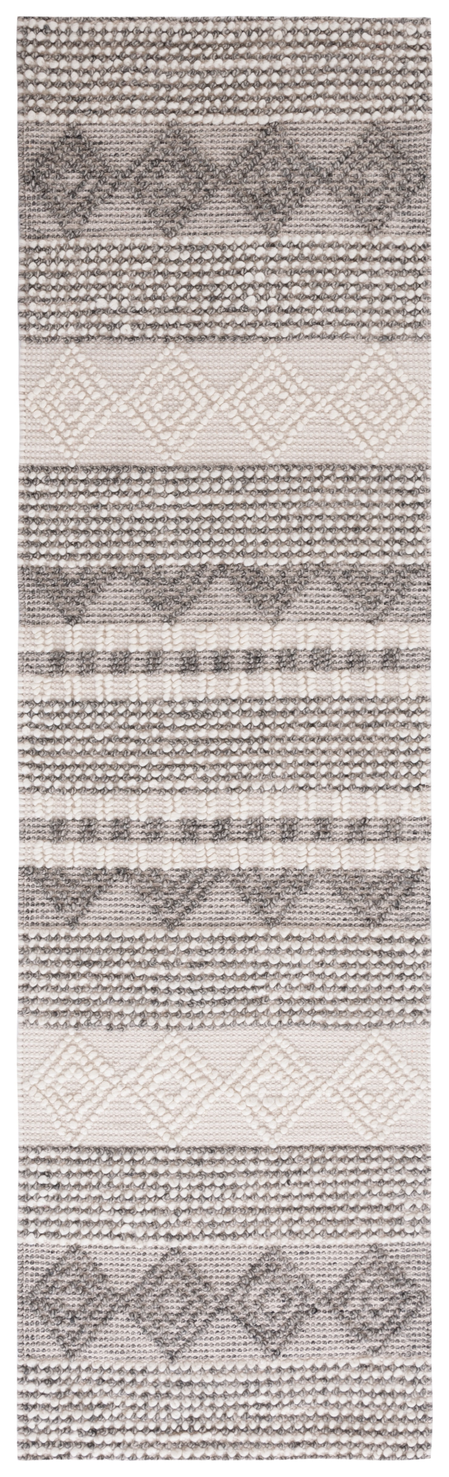 SAFAVIEH Natura Carly Geometric Braided Wool Runner Rug, Grey/Ivory, 2'3" x 22'