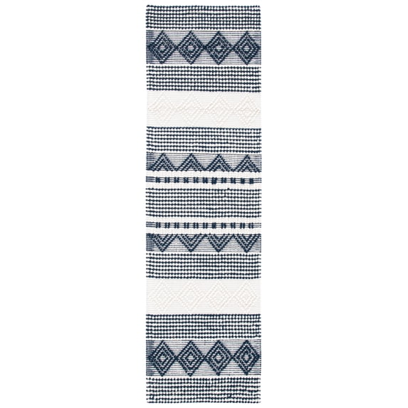 SAFAVIEH Natura Carly Geometric Runner Rug, Navy/Ivory, 2'3" x 8'